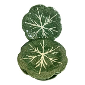 Vintage Bordallo Pinheiro Green Cabbage Luncheon Plates-a Set