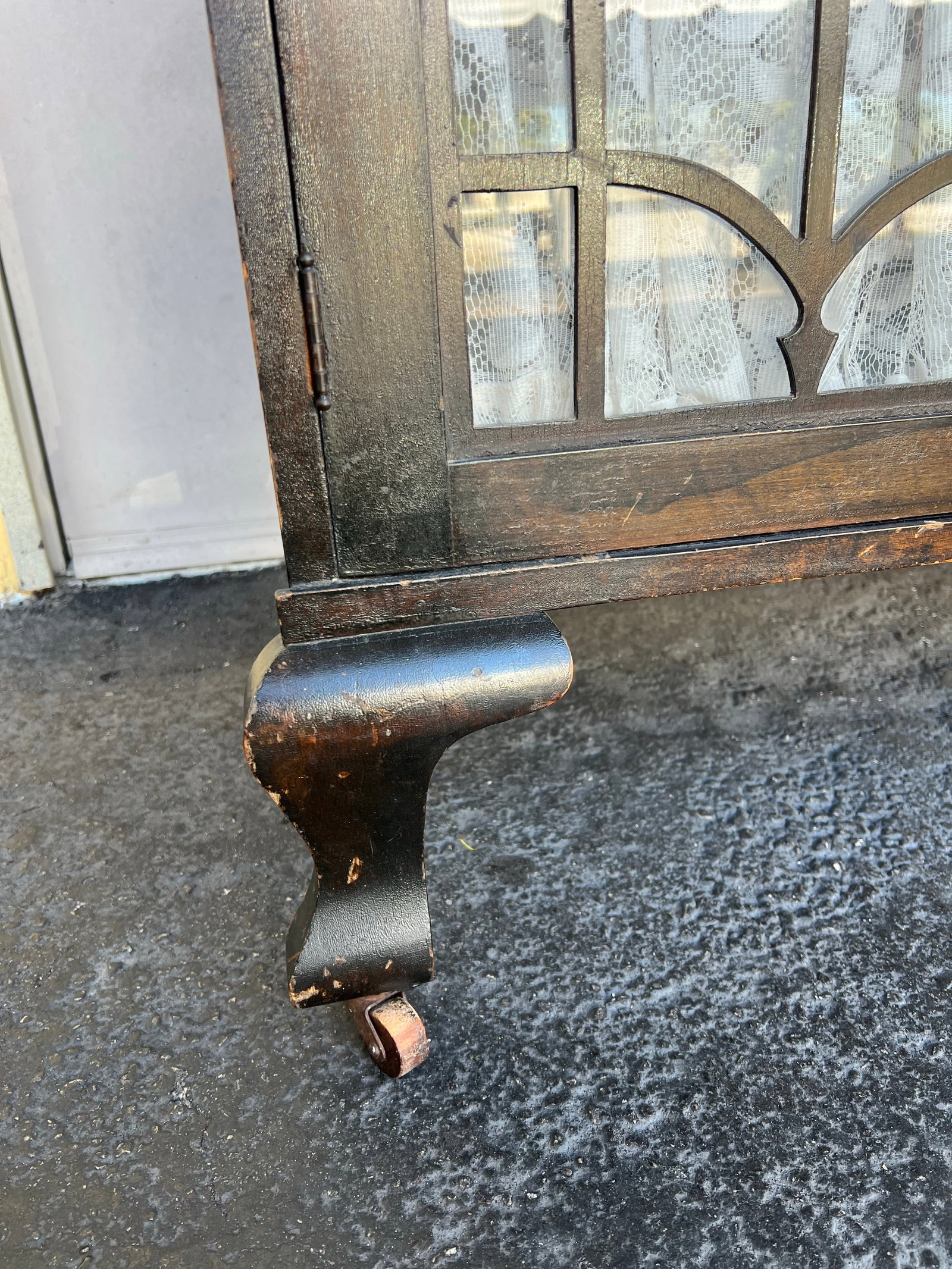 Antique Cabinet Glass Doors & Wheels - 11