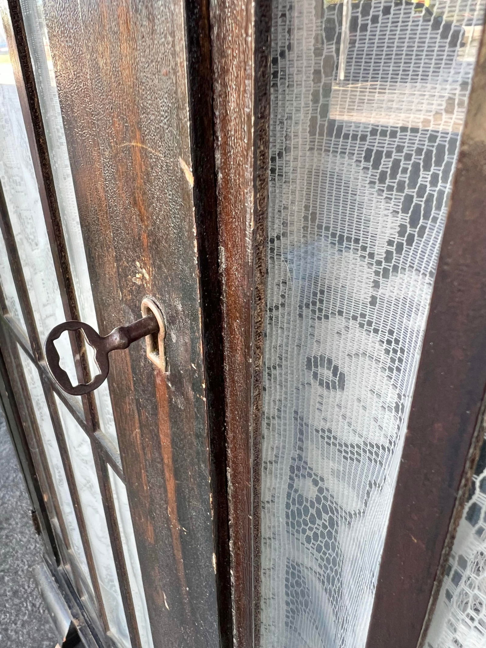 Antique Cabinet Glass Doors & Wheels - 2