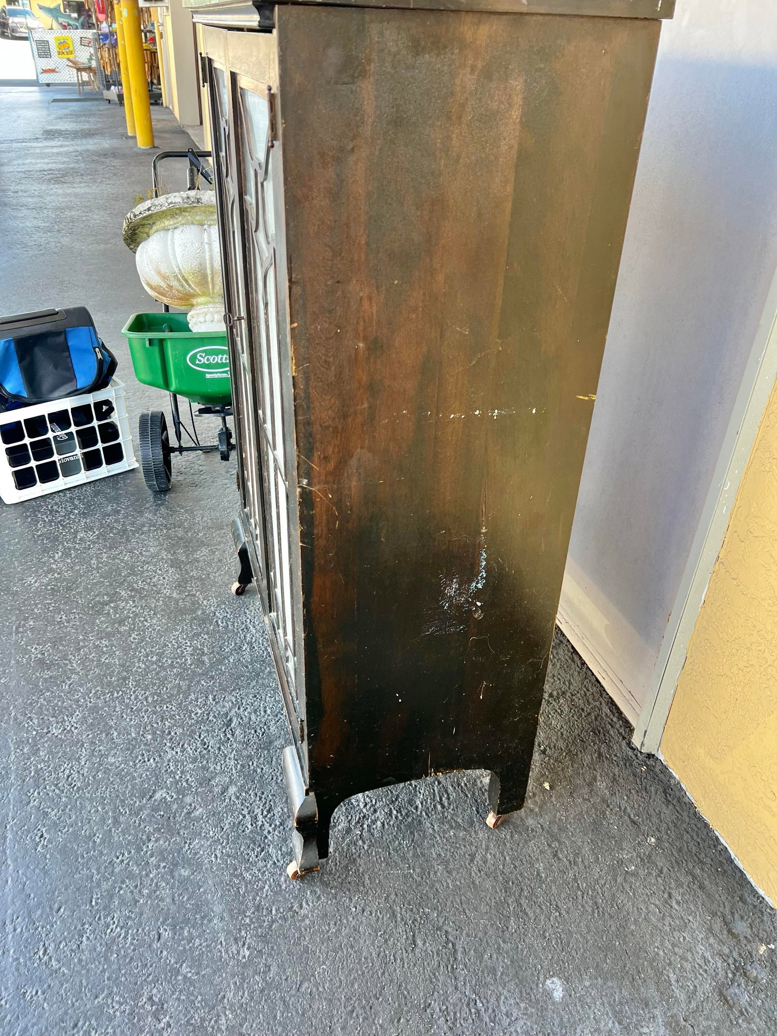 Antique Cabinet Glass Doors & Wheels - 5
