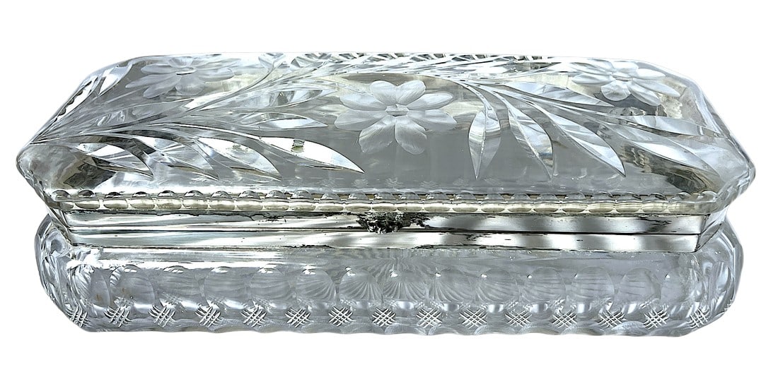 Antique 1890s Large Pairpoint American Brilliant Cut Glass Rectangular Viscaria Box (1 of 9)