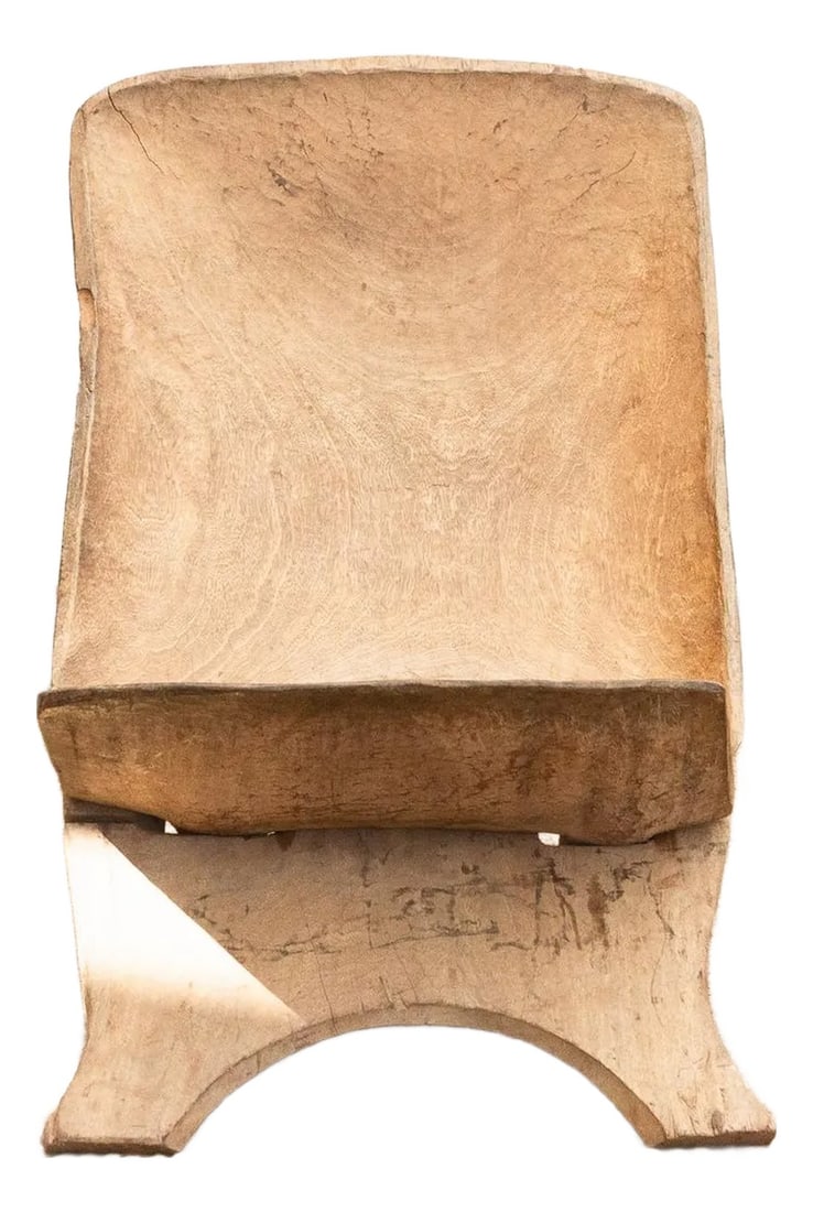 Oversize Sun-Bleached African Ceremonial Chair: Experience the allure of West African craftsmanship with this unique hand-carved folding chair, often referred to as a "Star Gazer" due to its design that invites one to lean back and observe the