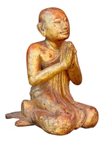 Antique Burmese Gilded Praying Monk