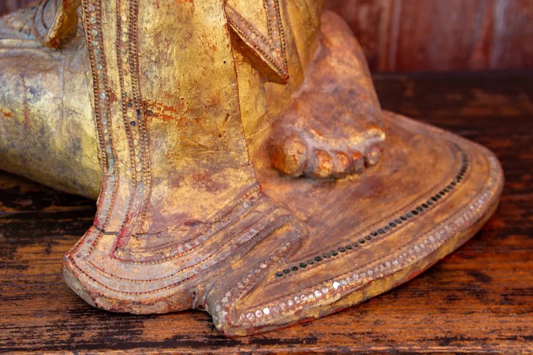 Antique Burmese Gilded Praying Monk - 6