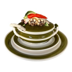 1960s Green and White Garden Harvest Tureen and Platter Green Carrots Buy Arnart Capodimonte- 5 Piec