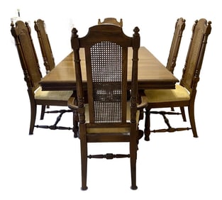 Mid Century Broyhill Conover Furniture Co. Table 6 Caned Back Chairs Dining Set of 7