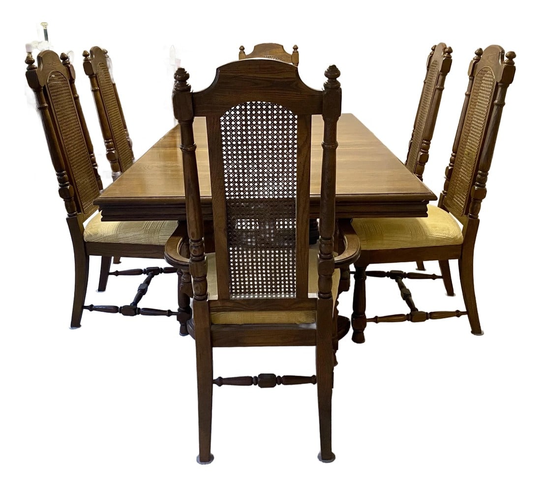 Mid Century Broyhill Conover Furniture Co. Table 6 Caned Back Chairs Dining Set of 7 (1 of 12)