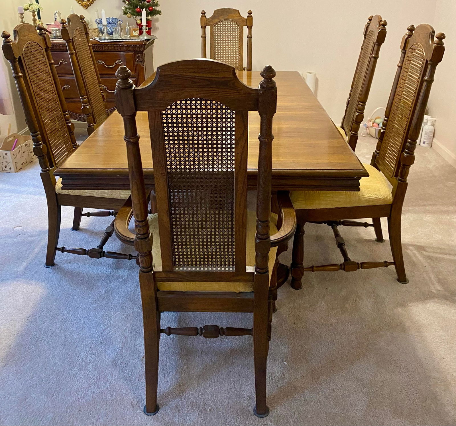 Mid Century Broyhill Conover Furniture Co. Table 6 Caned Back Chairs Dining Set of 7 - 3