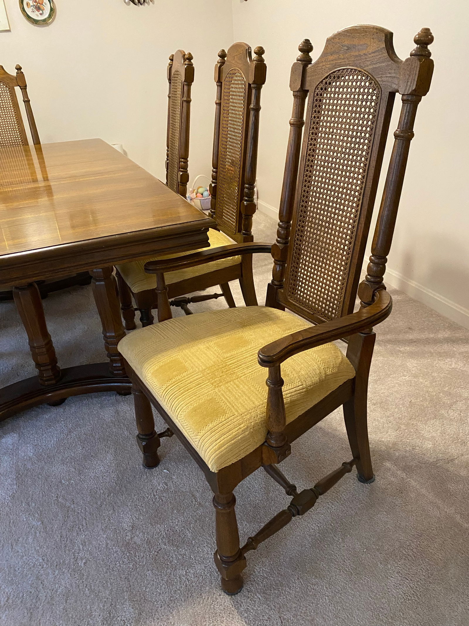 Mid Century Broyhill Conover Furniture Co. Table 6 Caned Back Chairs Dining Set of 7 - 4