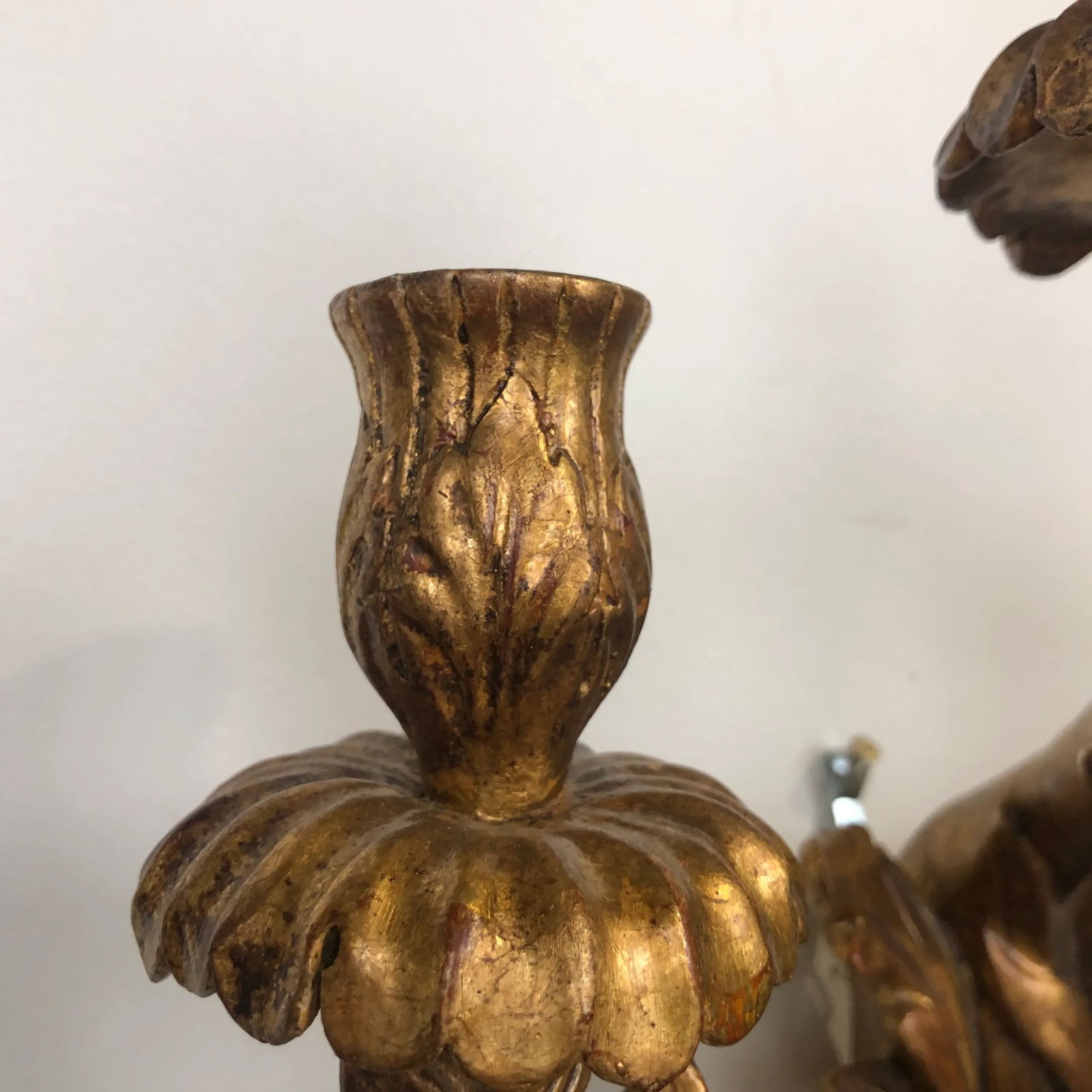 Pair of Traditional Italian Three Light Hand-Carved Wood Sconces - 11
