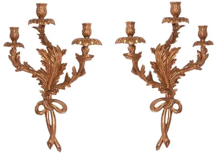 Pair of Traditional Italian Three Light Hand-Carved Wood Sconces - 13