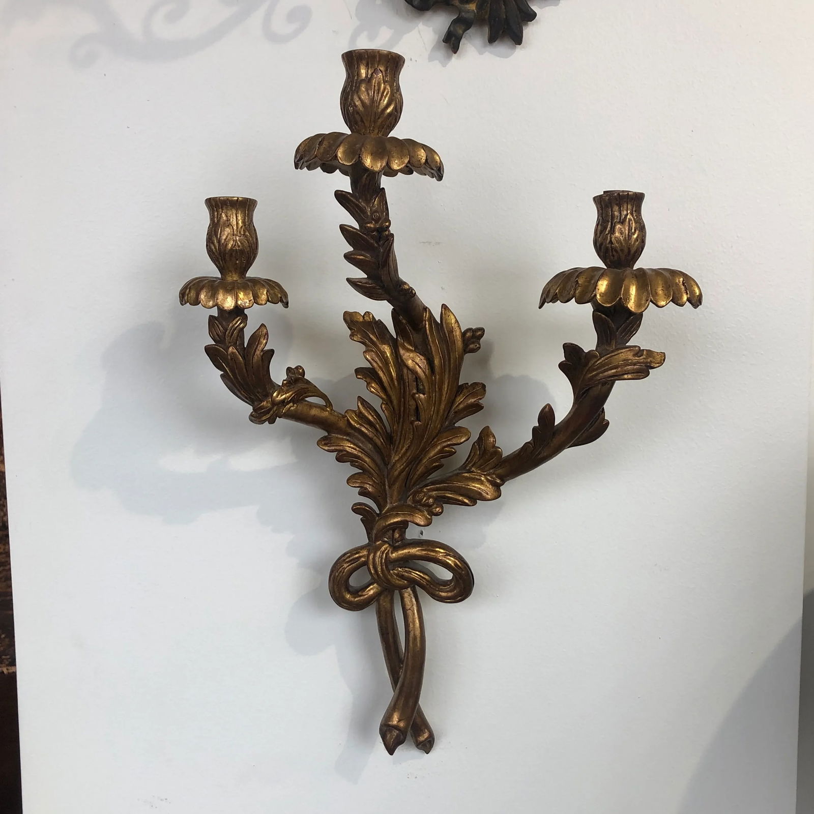 Pair of Traditional Italian Three Light Hand-Carved Wood Sconces - 2