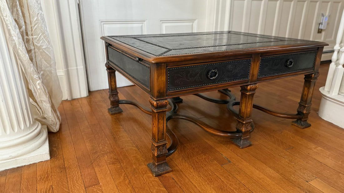 2010s Theodore Alexander Armoury Collection Etched Brass Cocktail Table - 2
