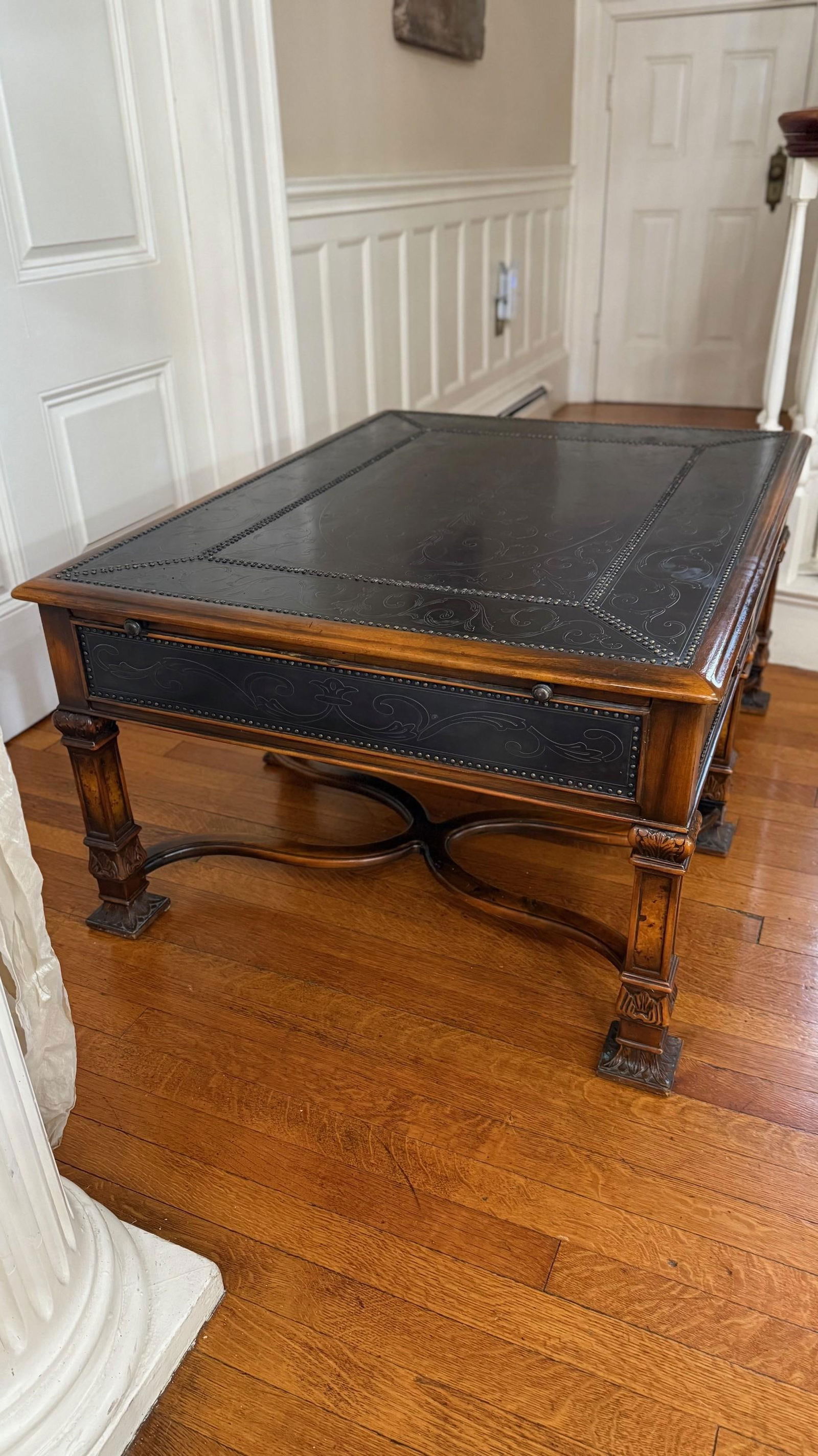 2010s Theodore Alexander Armoury Collection Etched Brass Cocktail Table - 5