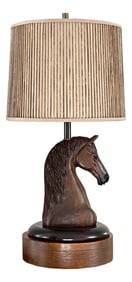 1950s Vintage A. Brandt Ranch Oak Equestrian Carved Horse Table Lamp