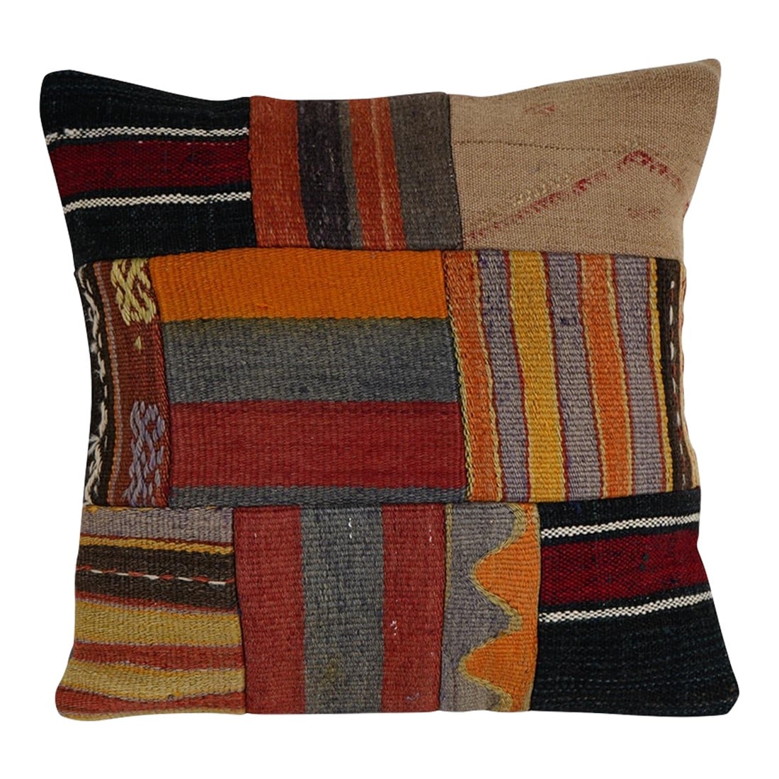 Turkish Kilim Patchwork Cushion Cover: Handmade Turkish Rug Pillow Covers "• Vintage Rug Decor Elevate your home decor with these exquisite 20" x 20" pillow covers crafted from authentic vintage Turkish rugs, handwoven in the 1960s.