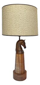 1950s Vintage A. Brandt Ranch Oak Equestrian Carved Horse Table Lamp