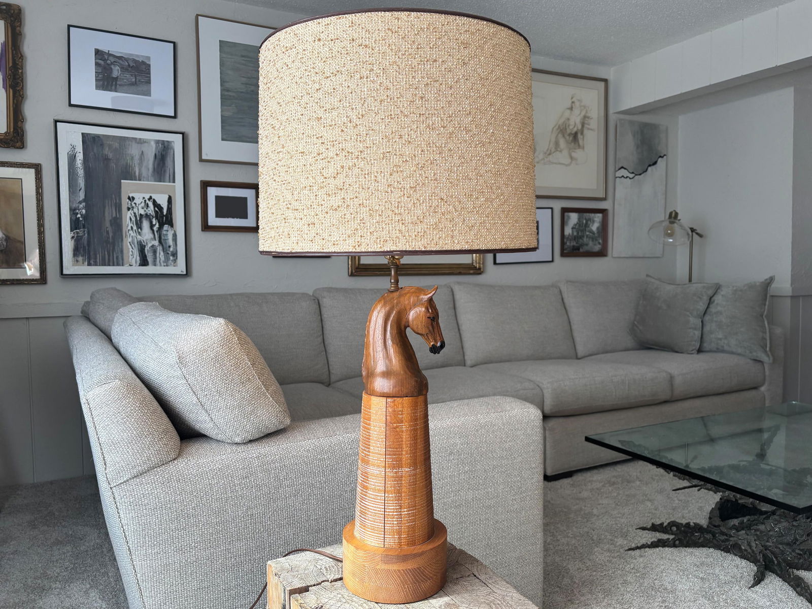 1950s Vintage A. Brandt Ranch Oak Equestrian Carved Horse Table Lamp - 2