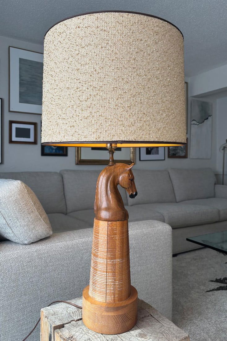 1950s Vintage A. Brandt Ranch Oak Equestrian Carved Horse Table Lamp - 3