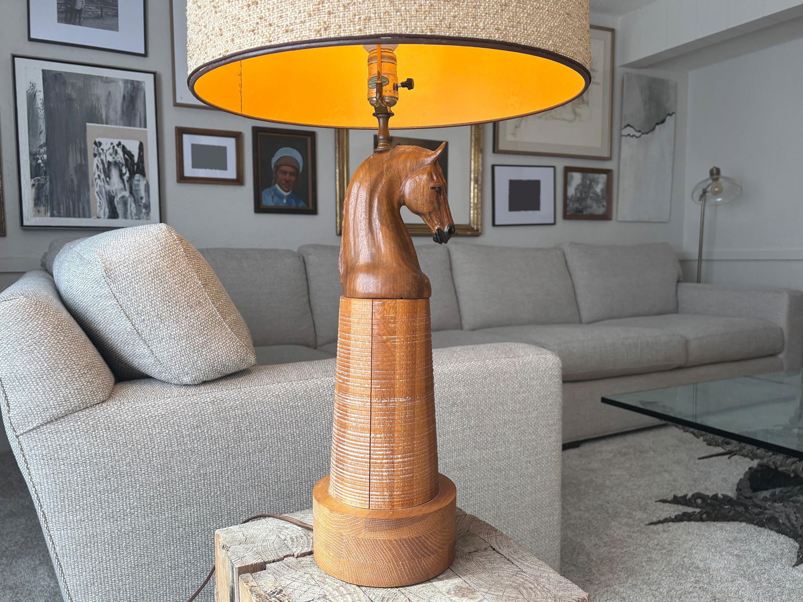 1950s Vintage A. Brandt Ranch Oak Equestrian Carved Horse Table Lamp - 4