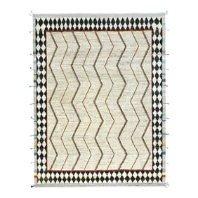 Contemporary Handmade Geometric Wool Rug in Beige