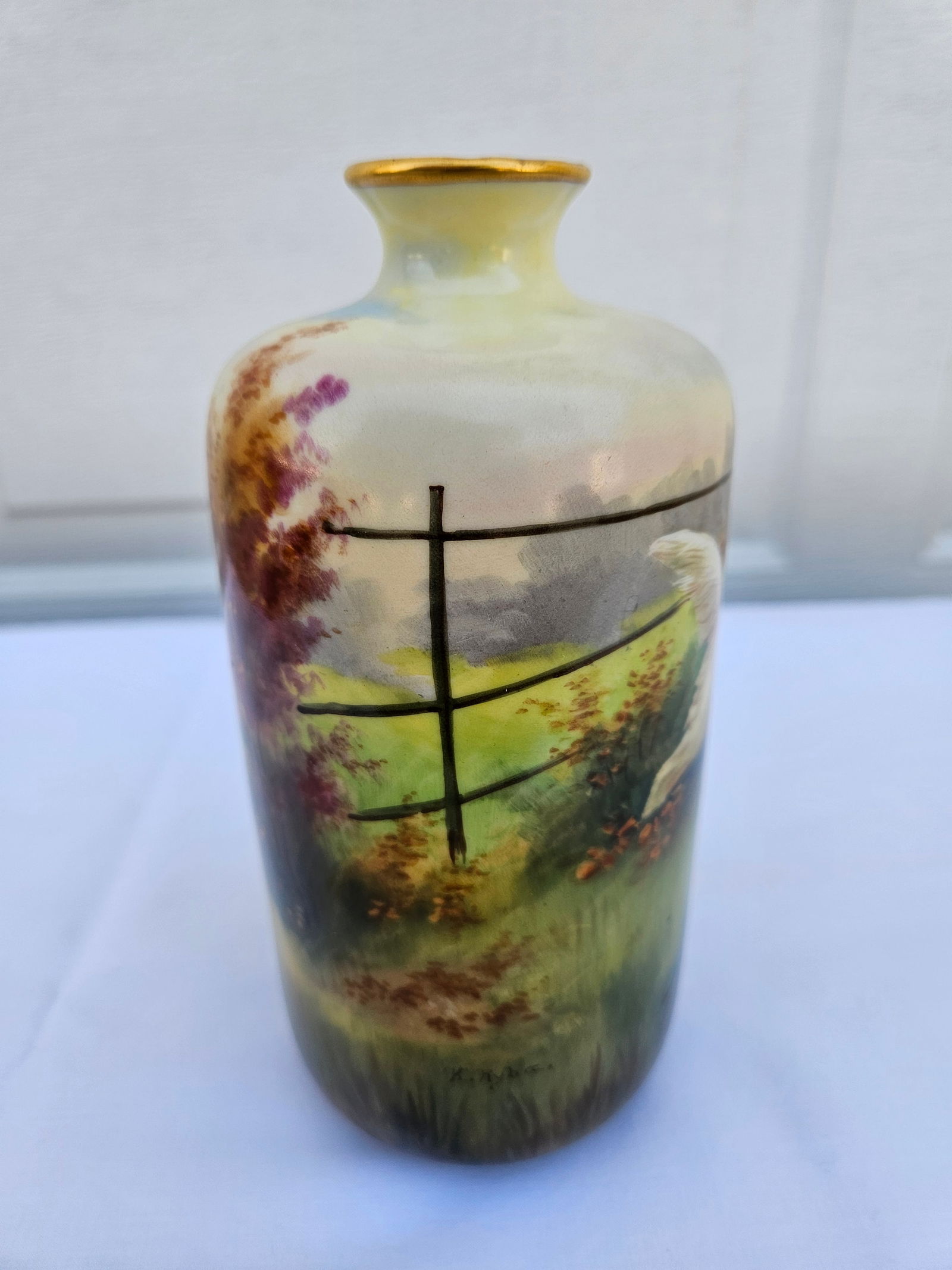 Signed Stouffer Hand Painted Vase - Dogs at Play or Hunt - 4