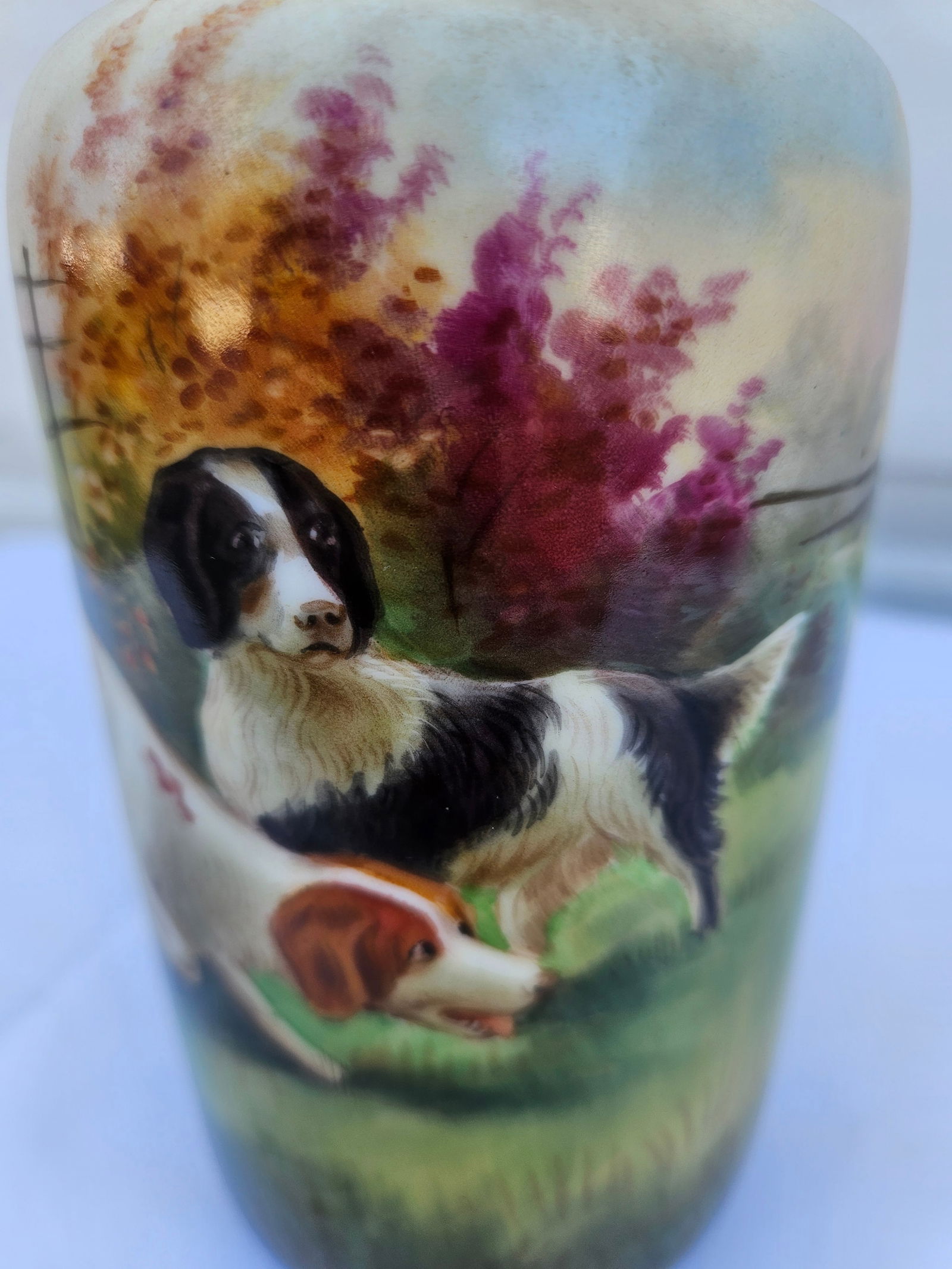Signed Stouffer Hand Painted Vase - Dogs at Play or Hunt - 6