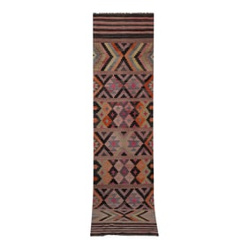 1970s Vintage Turkish Kilim Runner 3'1'' X 13'3''