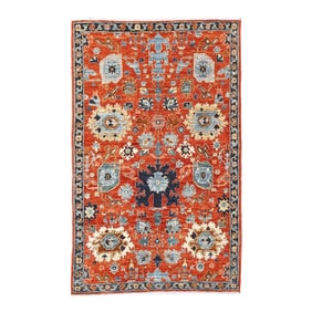 3 X 5 Modern Transitional Rust Floral Designed Wool Rug