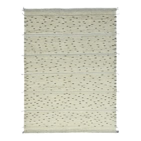 Handcrafted Beige Moroccan-Style Wool Rug Featuring a Contemporary Allover Pattern
