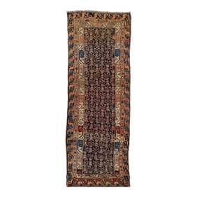 Antique Malayer Persian Blue Wool Runner With Boteh Design
