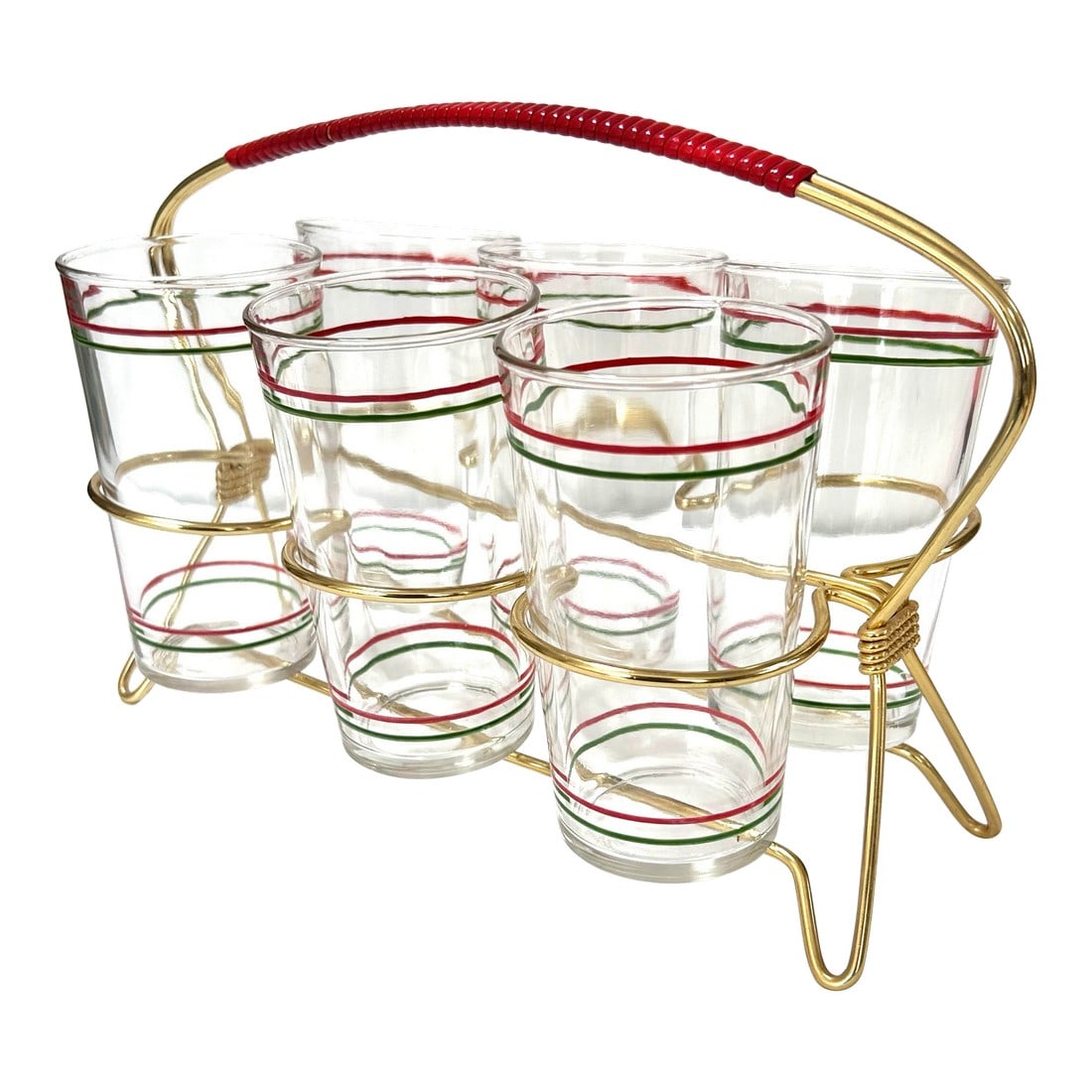 Mid Century Christmas Juice Glasses in Caddy/Carrier - Set of 6 Glassware (1 of 9)