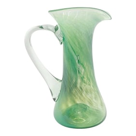 VTG Green Swirl Kerry Craft Hand Blown Drink Pitcher 9.75" Ireland Pulled Handle