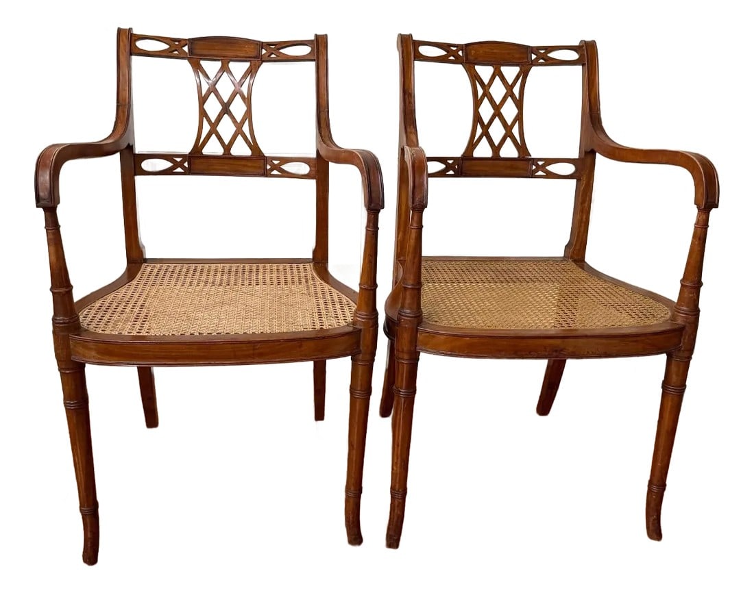 1930s Mid Century English Style Regency Arm Chairs (A Pair) (1 of 11)