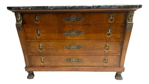 1990s Henredon Empire Egyptian Revival Mahogany Chest With Marble Top and Ormolu Mounts