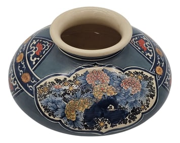 Mid-Century Sanrozan Satsuma Crackle Glaze Hand Painted Floral Earthenware Vessel 9"