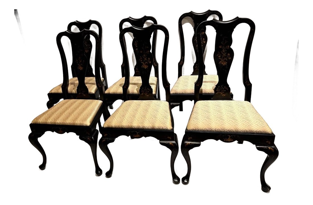 1980s Set of Six Chinoiserie Queen Anne Style Dining Chairs – Attributed to Drexel (1 of 11)