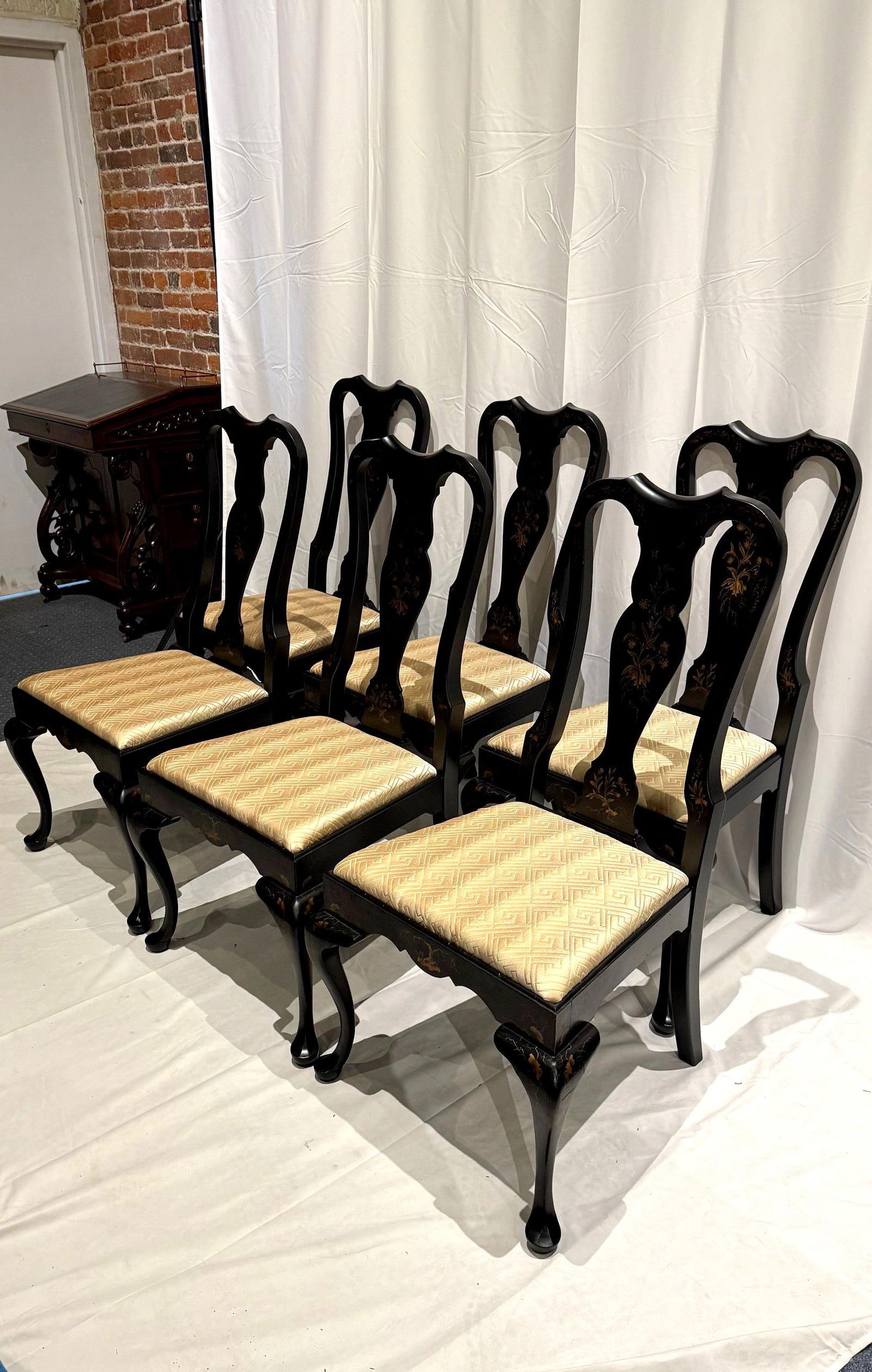 1980s Set of Six Chinoiserie Queen Anne Style Dining Chairs – Attributed to Drexel - 2