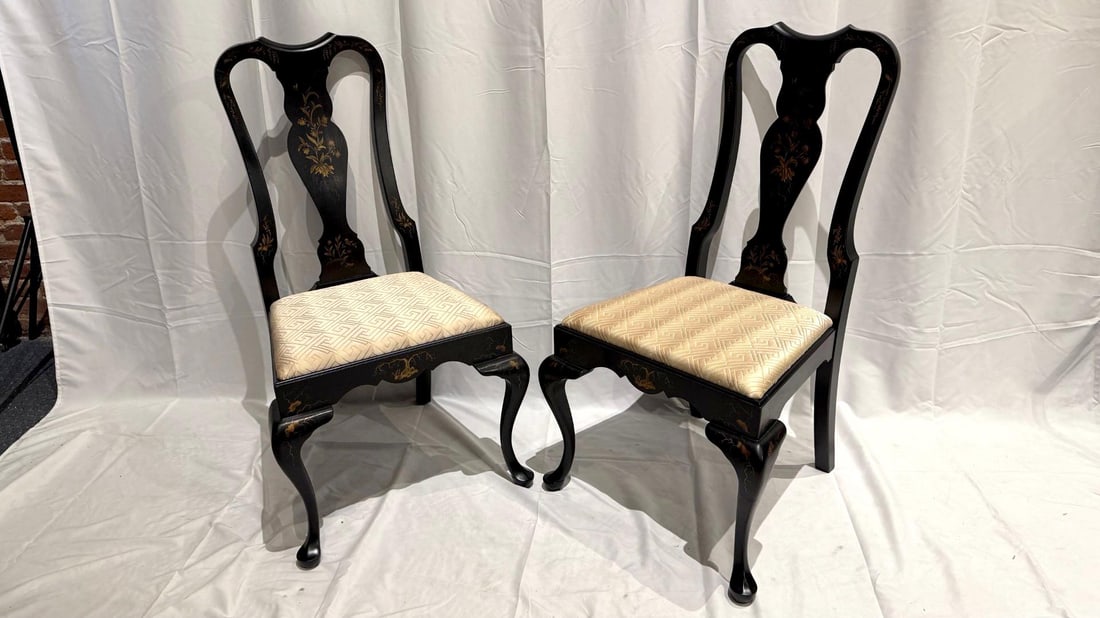 1980s Set of Six Chinoiserie Queen Anne Style Dining Chairs – Attributed to Drexel - 3