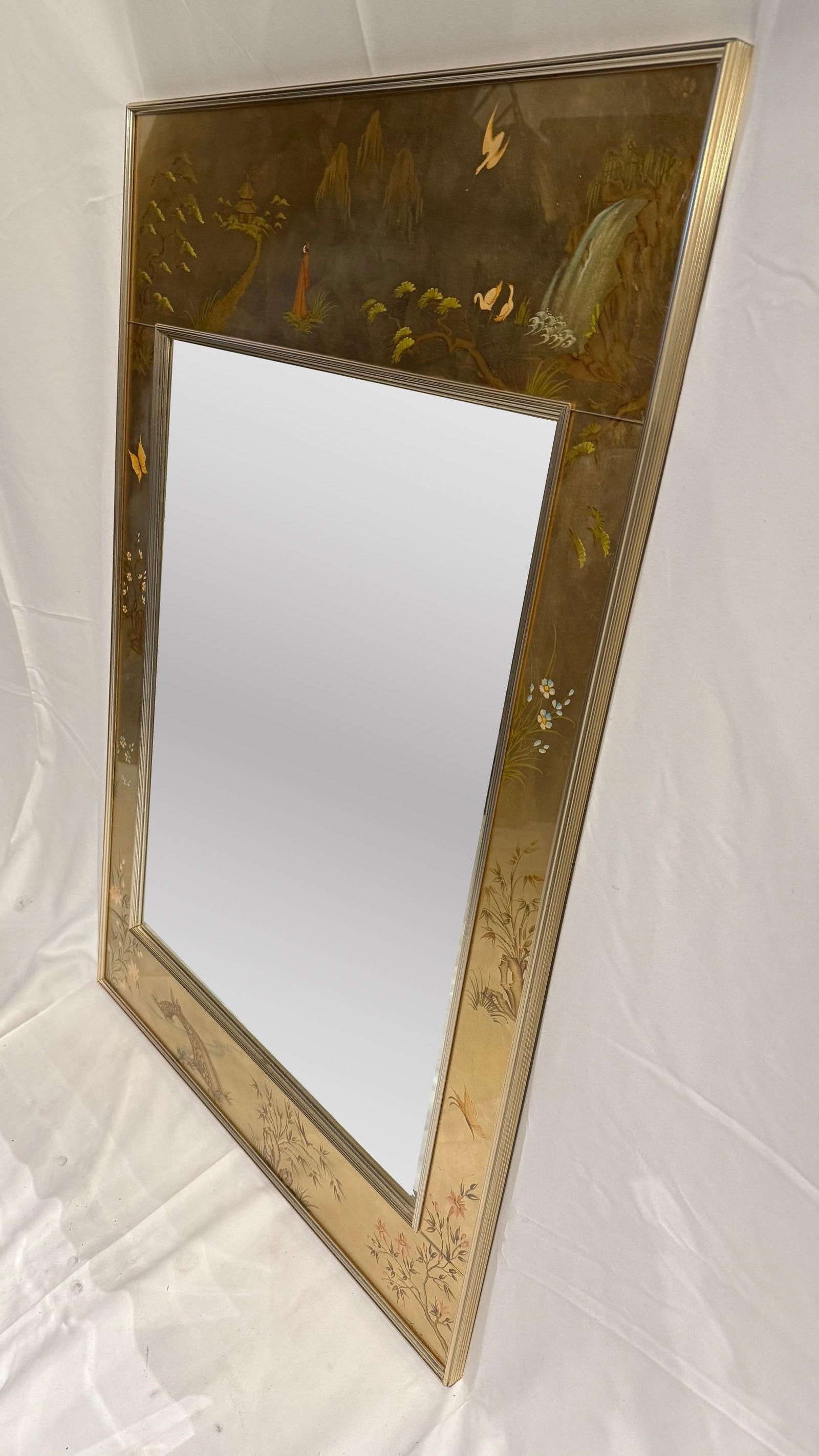 1980s LaBarge Chinoiserie Églomisé Mirror by K. Widing – Signed - 6