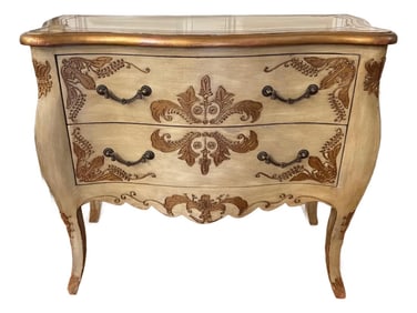 2000s Maitland Smith Attributed Louis XV Style Distressed Decorated Commode