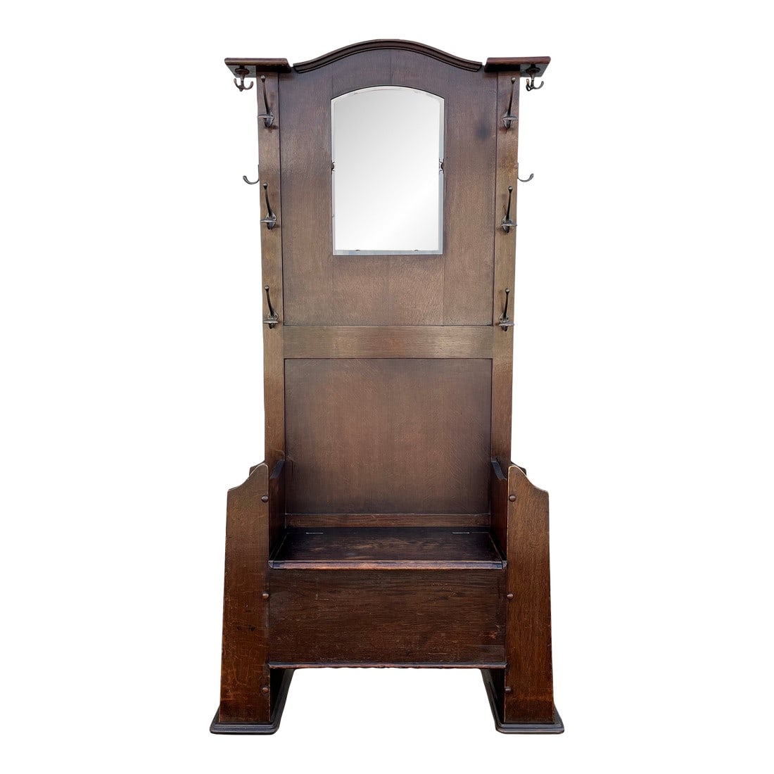 Mid 1800s Early American Tavern Style Oak Hall Tree or Hall Seat (1 of 12)