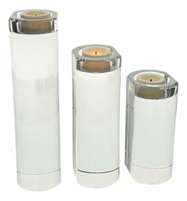 Set of 3 Villeroy & Boch Modern Graduated Crystal Tealight Candle Holders, Heavy Glass Sculptures