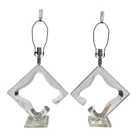 Van Teal Lucite Diamond Table Lamps - A Pair