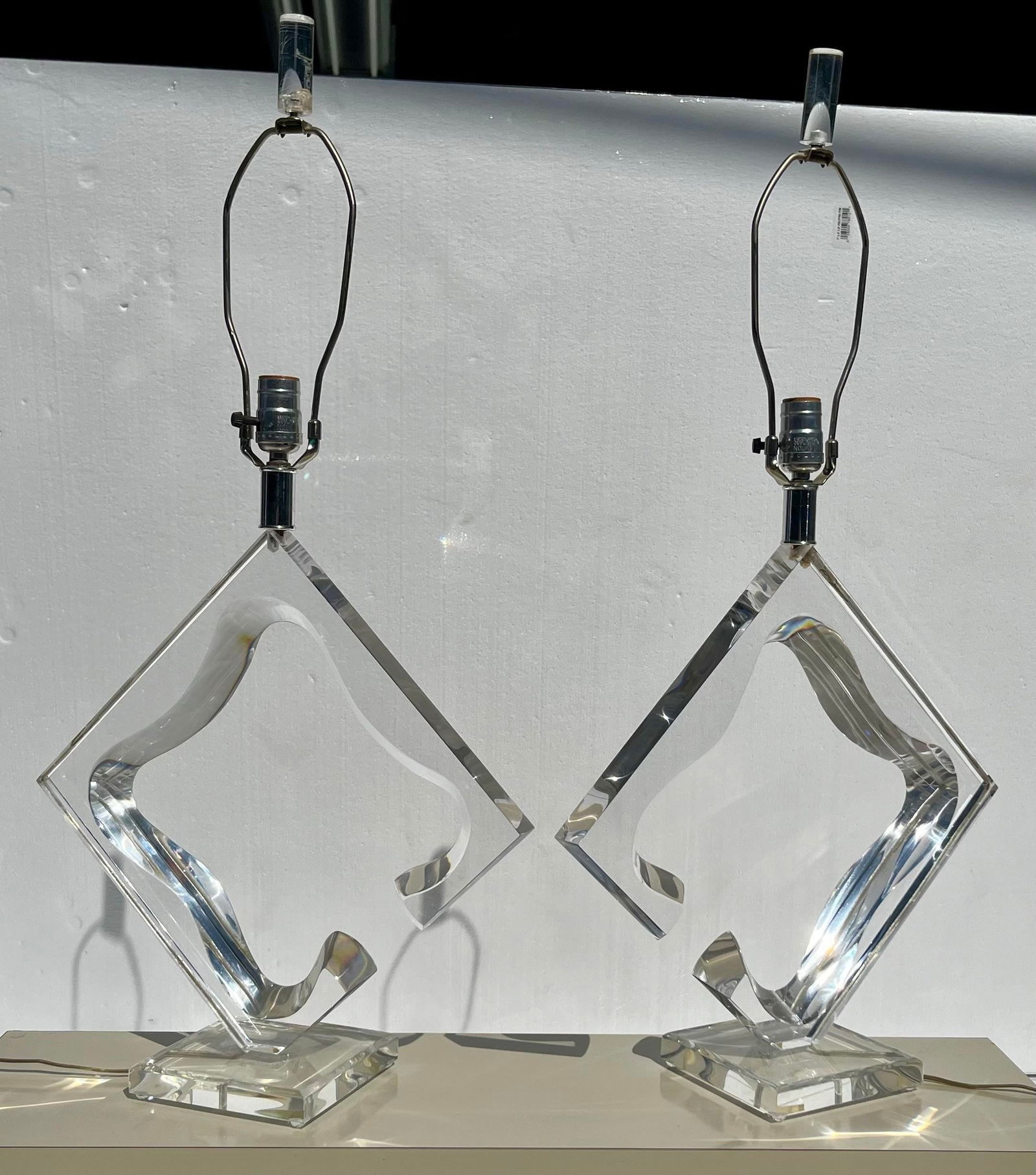 Van Teal Lucite Diamond Table Lamps - A Pair - 5