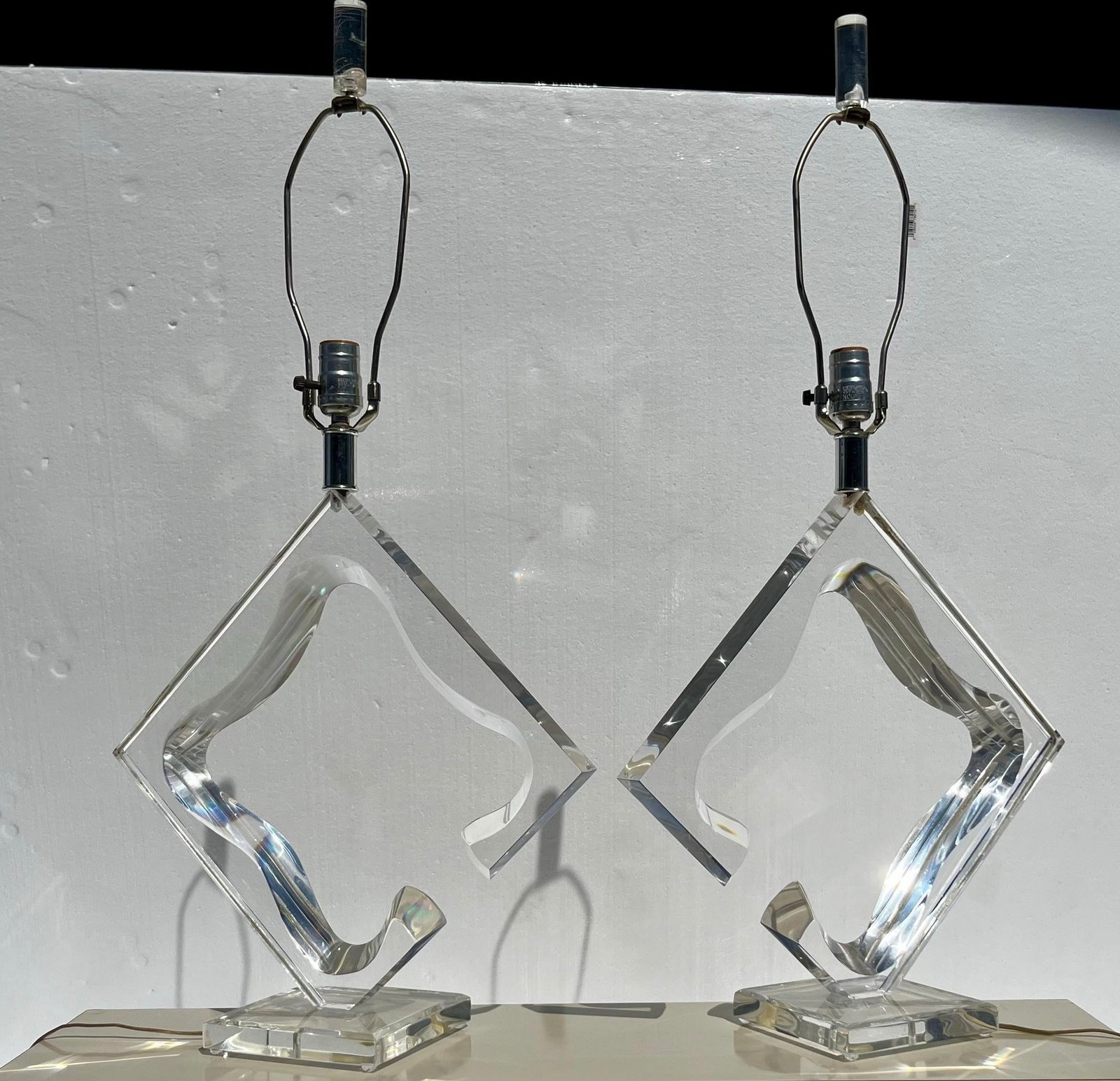 Van Teal Lucite Diamond Table Lamps - A Pair - 6