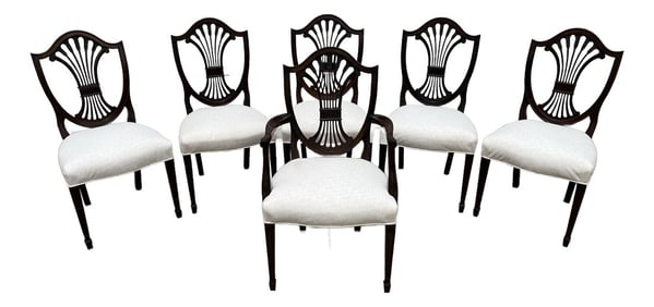 Stickley Mahogany Wheat Sheaf Back Dining Chairs- Newly Upholstered in Cream- Set of 6
