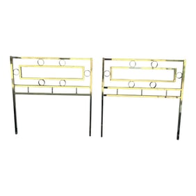 1980s Mid Century Modern Pair of Twin Brass Head Boards