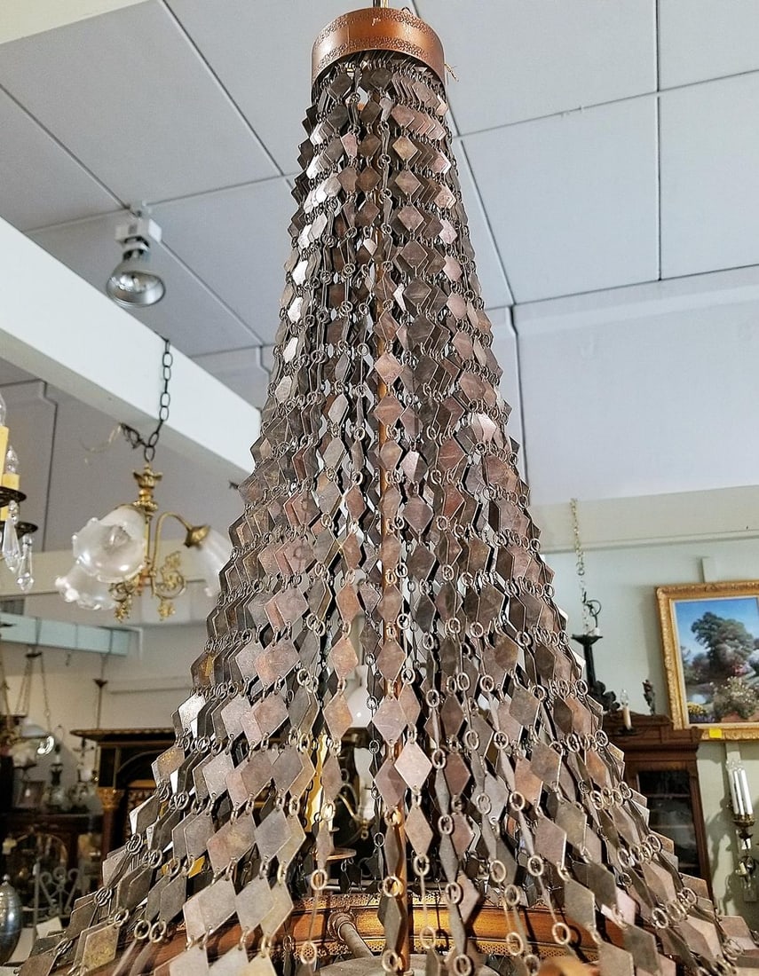 1980s Copper Tone Waterfall Beehive Metal Chandelier - 2