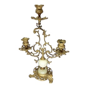 Antique Brass and Onyx Rococo Candleabra